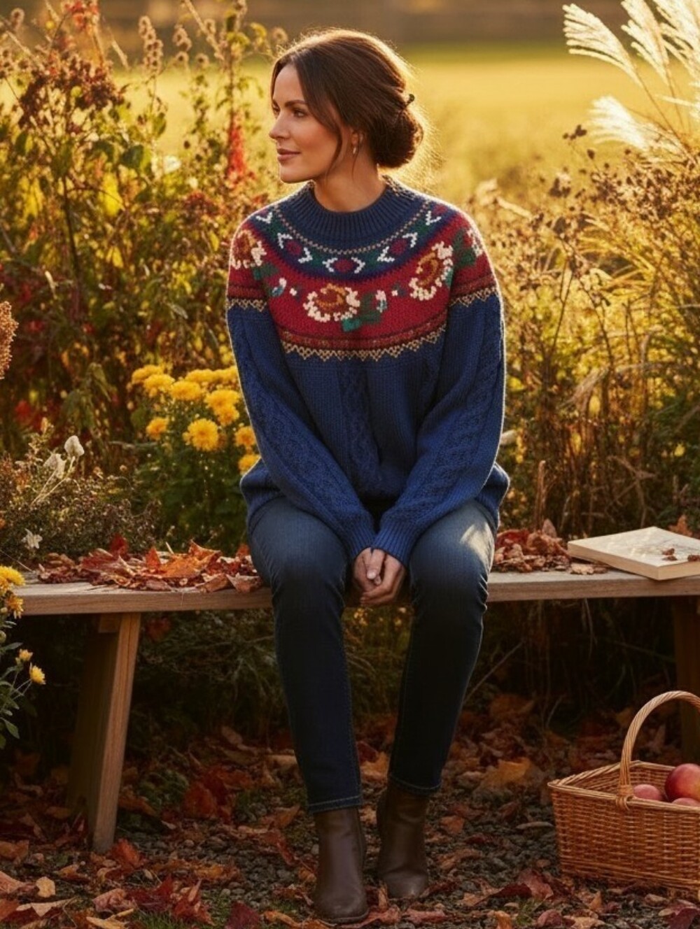 *VTG/NWT* GANT Navy Floral Knit Sweater With Cable Details - Picture 8 of 8
